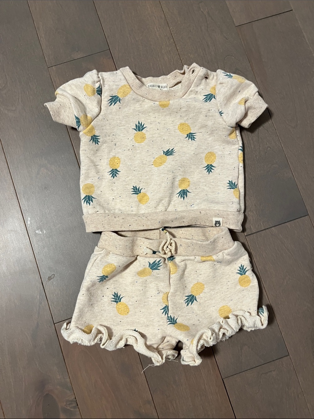 Cream Pineapple Print Kids Matching Set - Soft Short Sleeve Top & Shorts